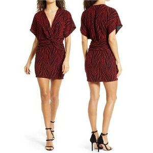 NWOT Saylor Women's Soumin Metallic Ruby Red Zebra Jacquard Mini Dress Large